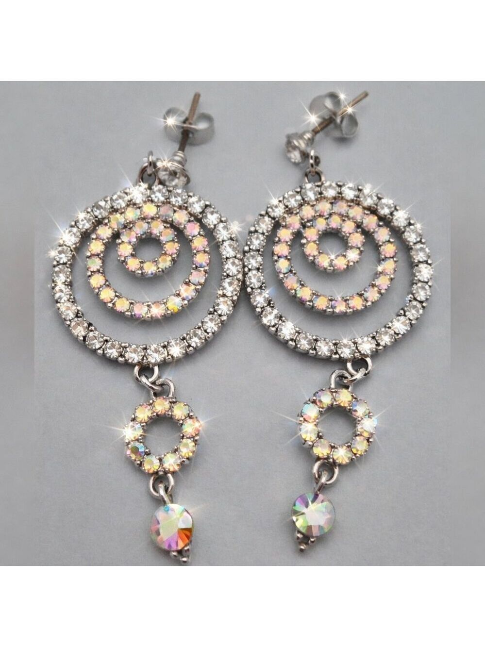 Iridescent Aurora Borealis (AB) Triple Circle Chandelier Earring
